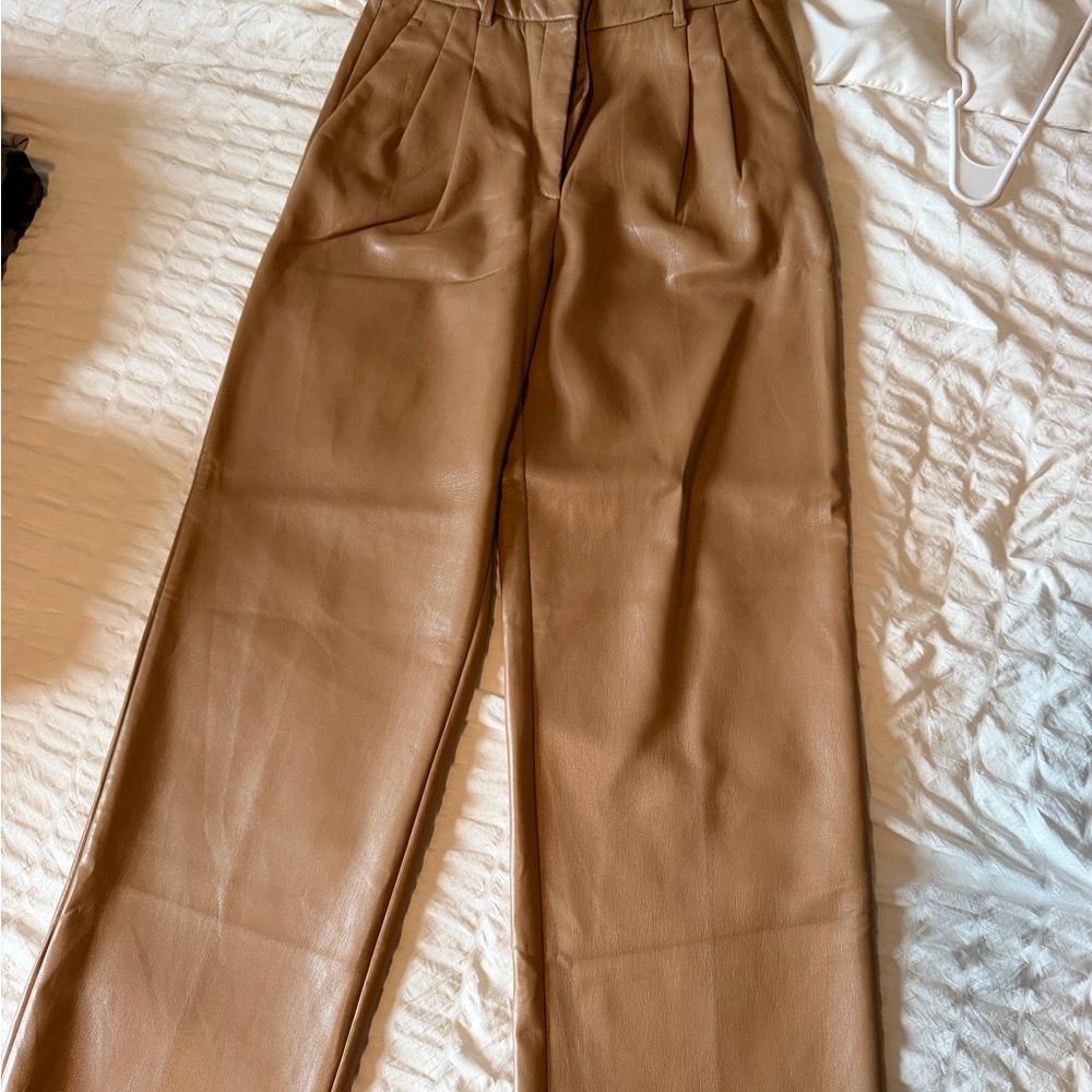 Aritzia Tan Leather Trousers